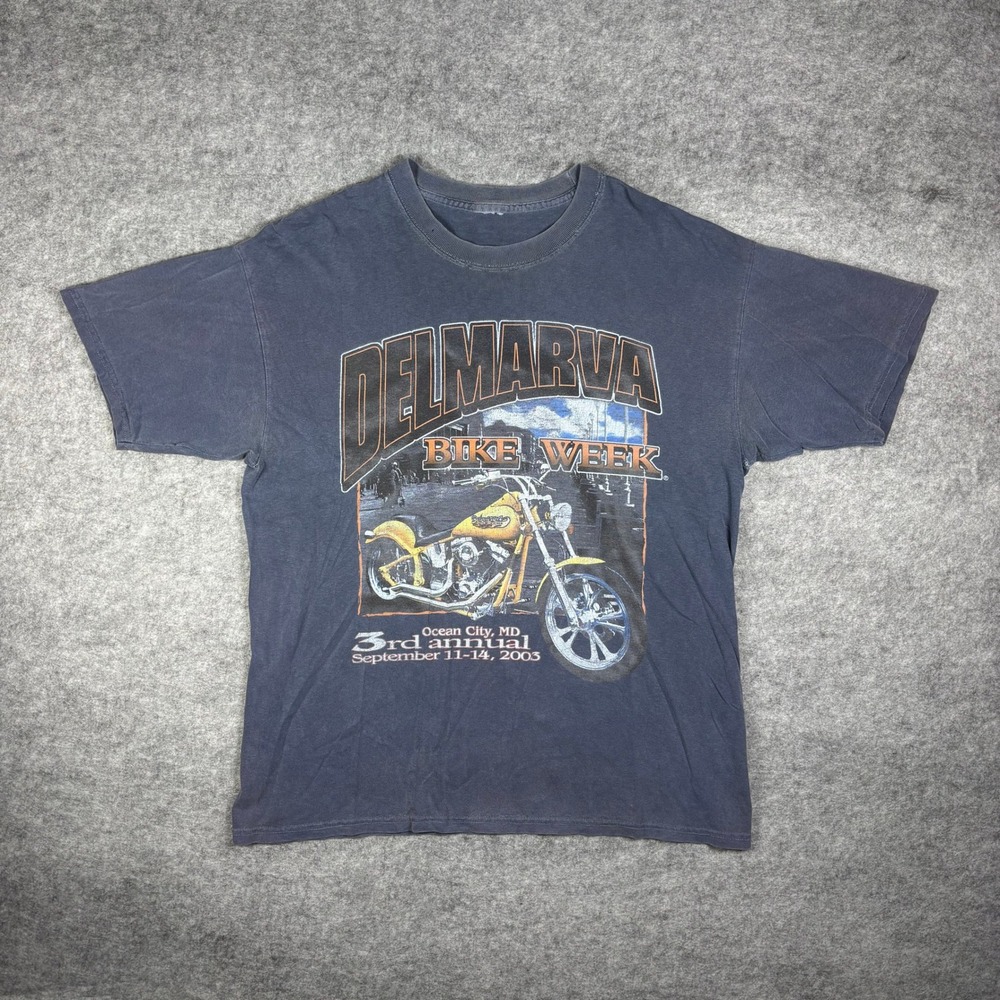 Vintage 2003 Delmarva Bike Week T-Shirt Ocean City MD Harley Davidson Blue L